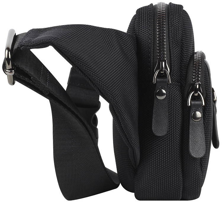 Сумка на пояс BUGATTI Nero, чёрная, нейлон 1680D/кожа, 20,5х6х15 см