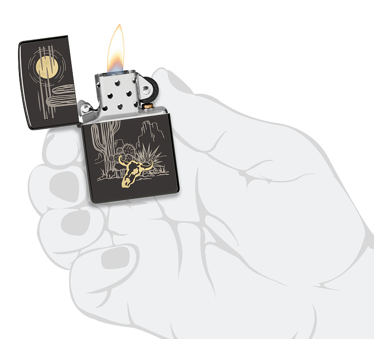 Зажигалка ZIPPO Western с покрытием High Polish Black, латунь/сталь, черная, глянцевая, 38x13x57 мм