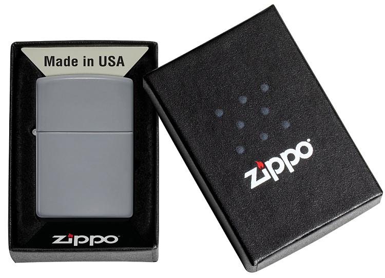 Зажигалка ZIPPO Classic с покрытием Flat Grey, латунь/сталь, серая, глянцевая, 38x13x57 мм