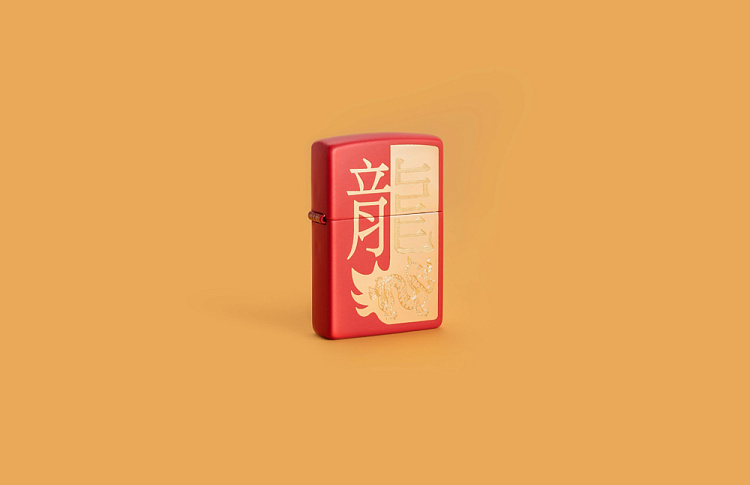Зажигалка ZIPPO Year of the Dragon 2024 с покрытием Red Matte, латунь/сталь, красная, 38x13x57 мм