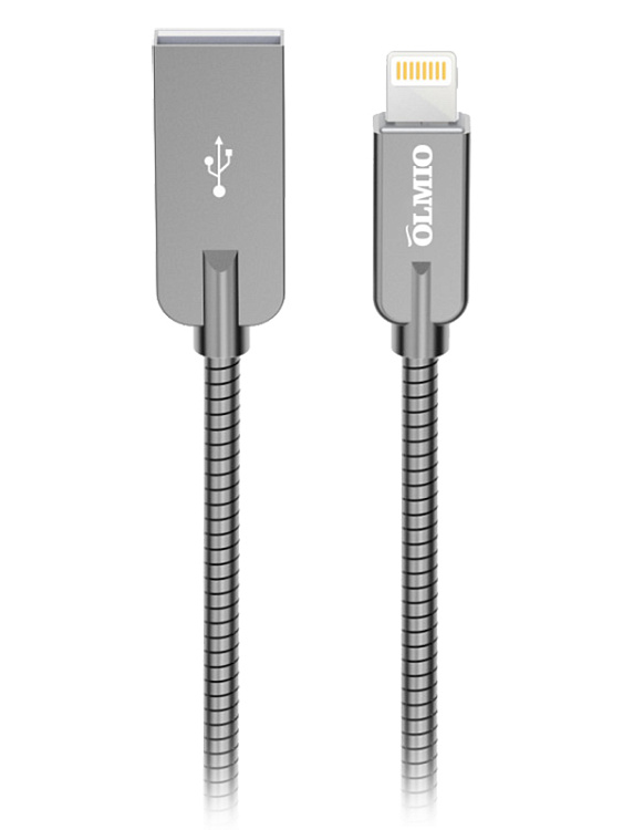 Кабель STEELY, USB 2.0 - lightning, 1.2м, 2.1A, серый, OLMIO