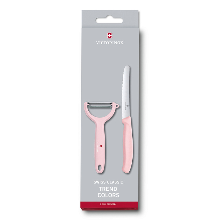 Набор из 2 кухонных ножей VICTORINOX Swiss Classic: нож для томатов и столовый нож 11 см, розовый