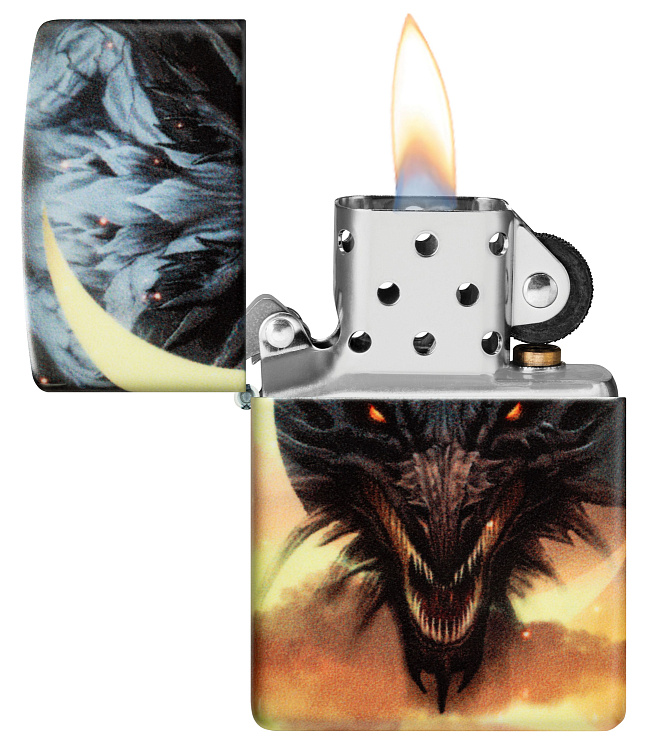 Зажигалка ZIPPO Dragon Design с покрытием Glow In The Dark Green, латунь/сталь, черная, 38x13x57 мм