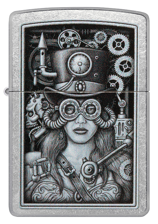Зажигалка ZIPPO Steampunk с покрытием Street Chrome, латунь/сталь, серебристая, 38x13x57 мм