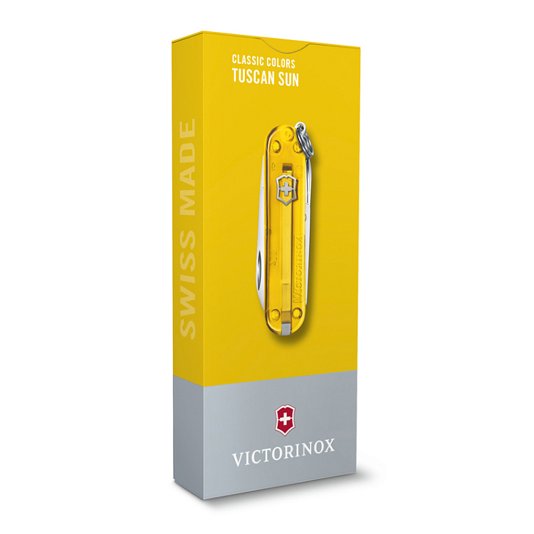 Нож-брелок VICTORINOX Classic SD Colors "Tuscan Sun", 58 мм, 7 функций, полупрозрачный жёлтый