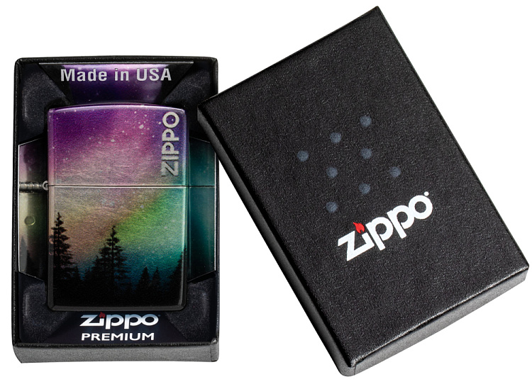 Зажигалка ZIPPO Colorful Sky с покрытием 540 Tumbled Chrome, латунь/сталь, разноцветная, 38x13x57 мм