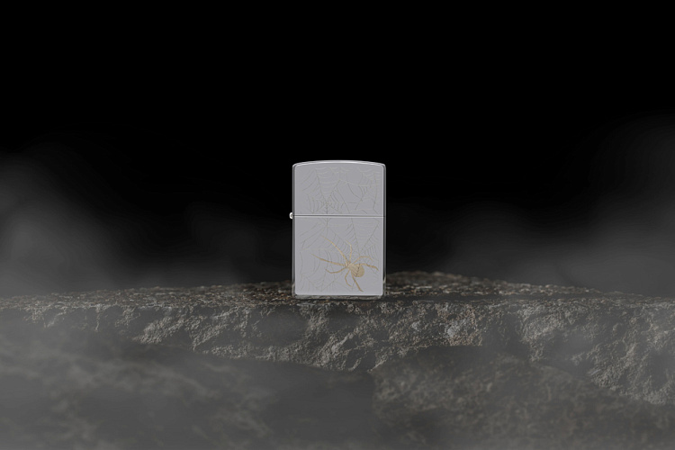 Зажигалка ZIPPO Spider Design с покрытием High Polish Chrome, латунь/сталь, серебристая, 38x13x57 мм