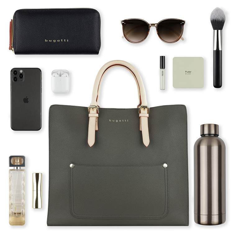 Сумка-шоппер BUGATTI Ella, оливковая, полиуретан, 37х12х31 см