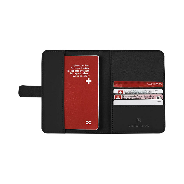 Обложка для паспорта VICTORINOX Travel Essentials, с защитой от сканирования RFID, чёрная, полиэстер, 11x1x15 см