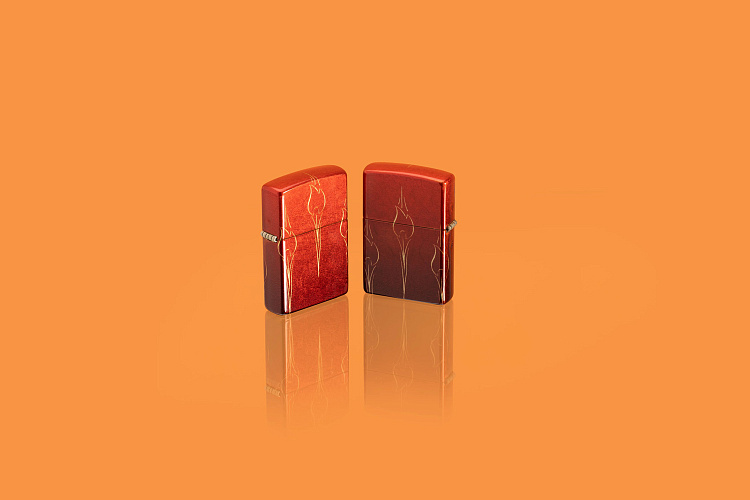 Зажигалка ZIPPO Ombre Flames с покрытием 540 Tumbled Brass, латунь/сталь, разноцветная, 38x13x57 мм