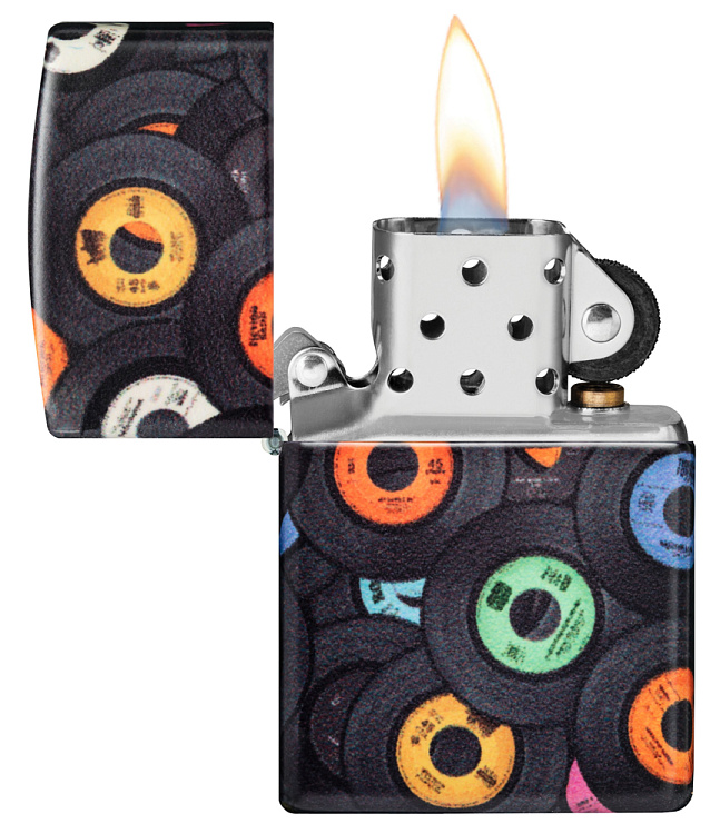 Зажигалка ZIPPO Records Design с покрытием 540 Matte, латунь/сталь, черная, 38x13x57 мм