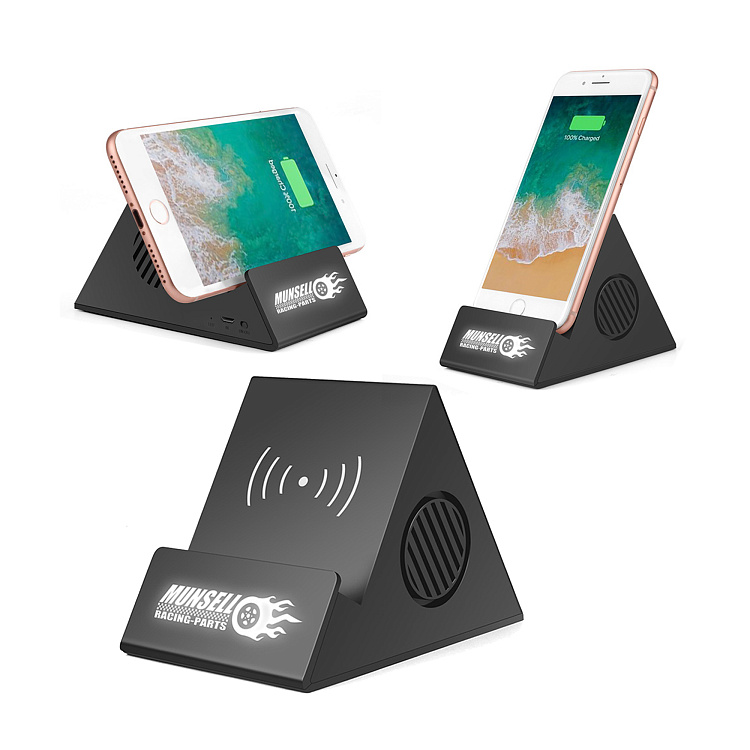 Bluetooth колонка-подставка 3Вт с беспроводным зарядным устройством и подсветкой логотипа
