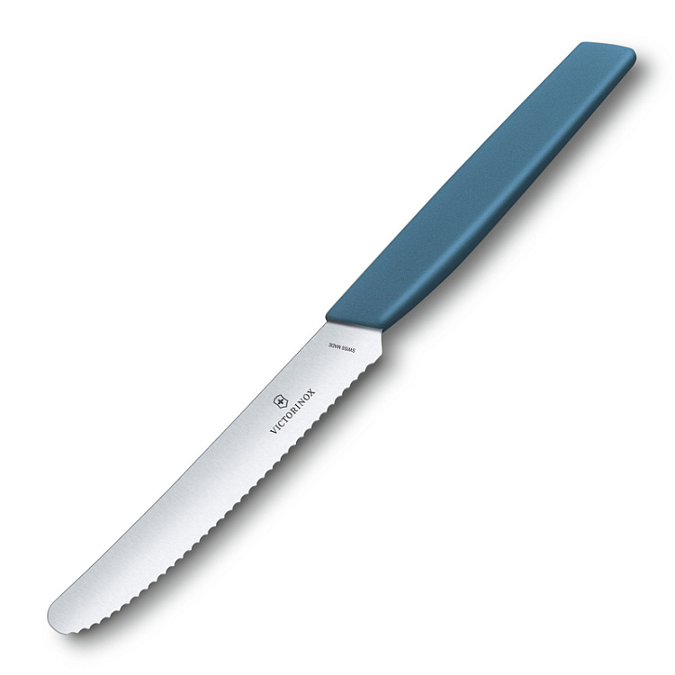 Нож столовый VICTORINOX Swiss Modern, волнистое лезвие 11 см с закруглённым кончиком, синий