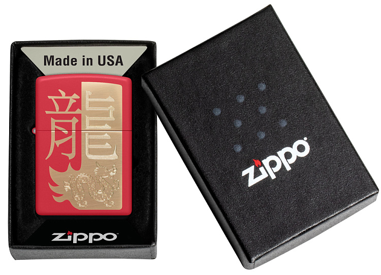 Зажигалка ZIPPO Year of the Dragon 2024 с покрытием Red Matte, латунь/сталь, красная, 38x13x57 мм