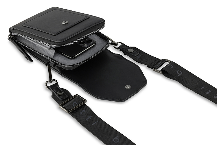 Сумка наплечная BUGATTI Almata, чёрная, полиуретан, 11х4х19 см