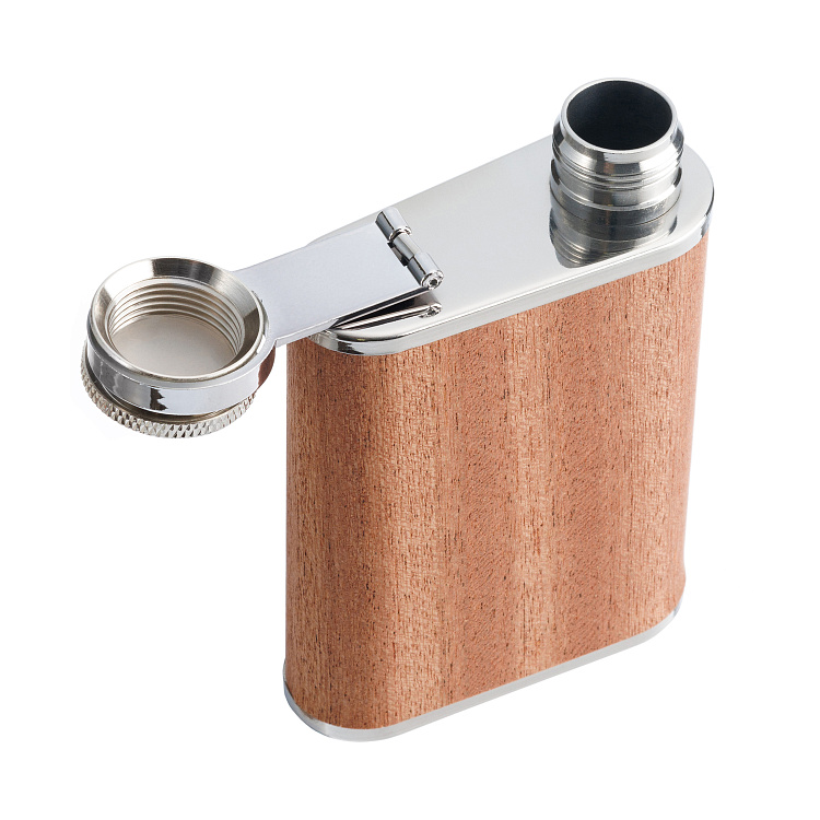 Фляга S.Quire 0,18 л, сталь + вставка дерево, коричневая