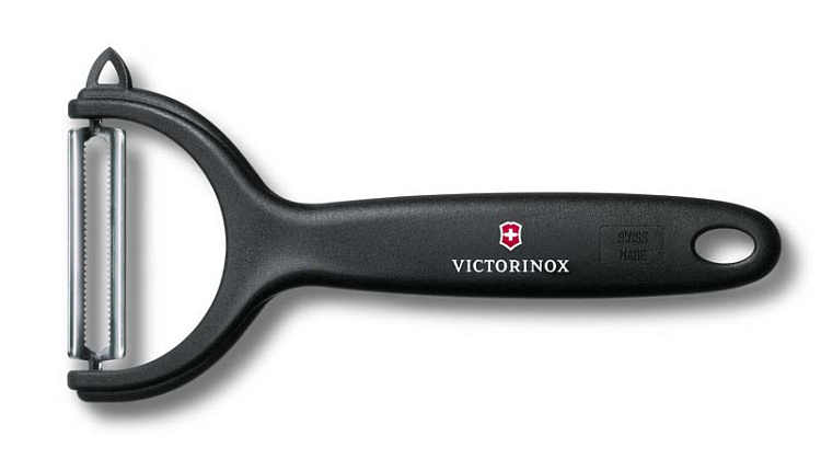 Нож для чистки томатов и киви VICTORINOX, двусторонее зубчатое лезвие, чёрная рукоять