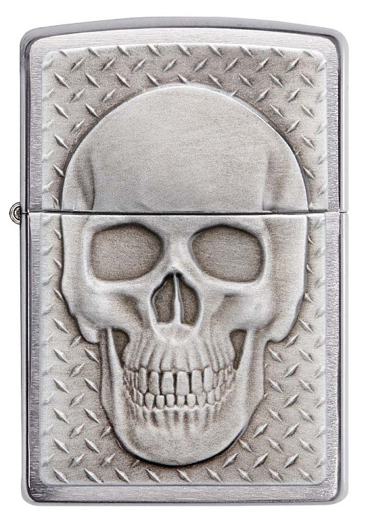 Зажигалка ZIPPO Skull Design с покрытием Brushed Chrome, латунь/сталь, серебристая, 38x13x57 мм