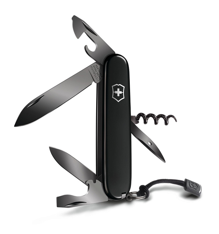 Нож перочинный VICTORINOX Spartan PS, 91 мм, 13 функций, чёрный, со шнурком в комплекте