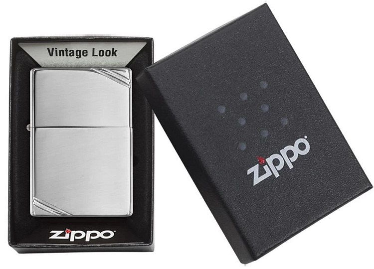 Зажигалка ZIPPO Vintage™с покрытием High Polish Chrome, латунь/сталь, серебристая, 38x13x57 мм
