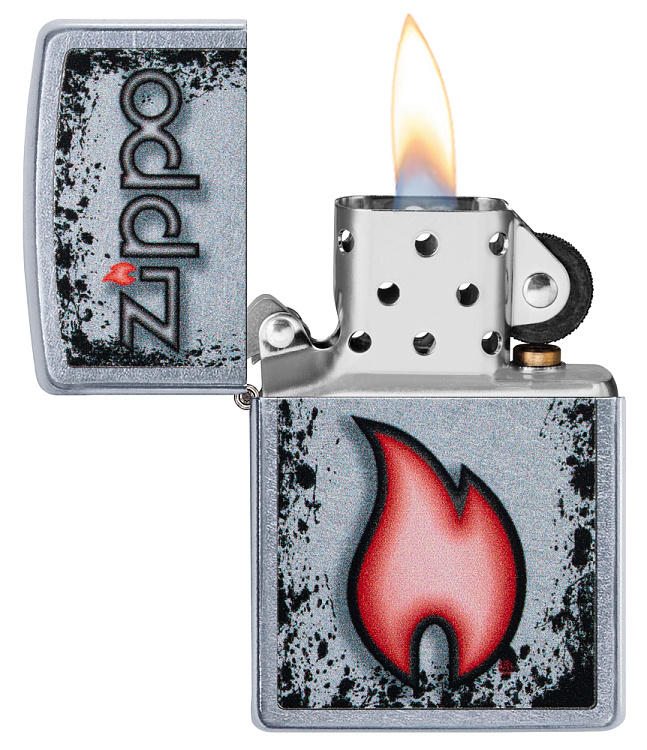 Зажигалка ZIPPO Flame Design с покрытием Street Chrome, латунь/сталь, серебристая, 38x13x57 мм