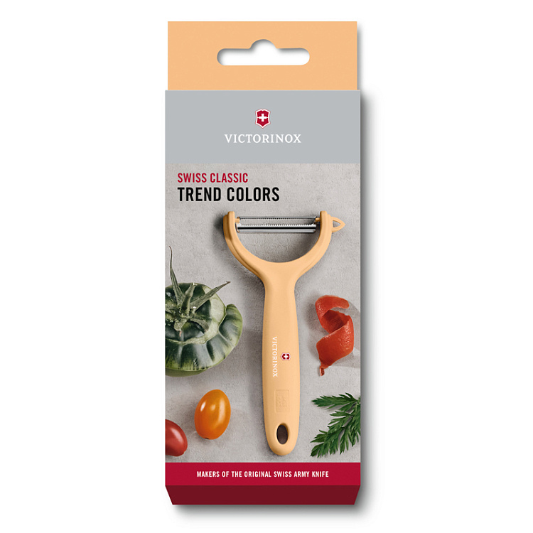 Нож для чистки томатов и киви VICTORINOX, двусторонее зубчатое лезвие, бежевая рукоять