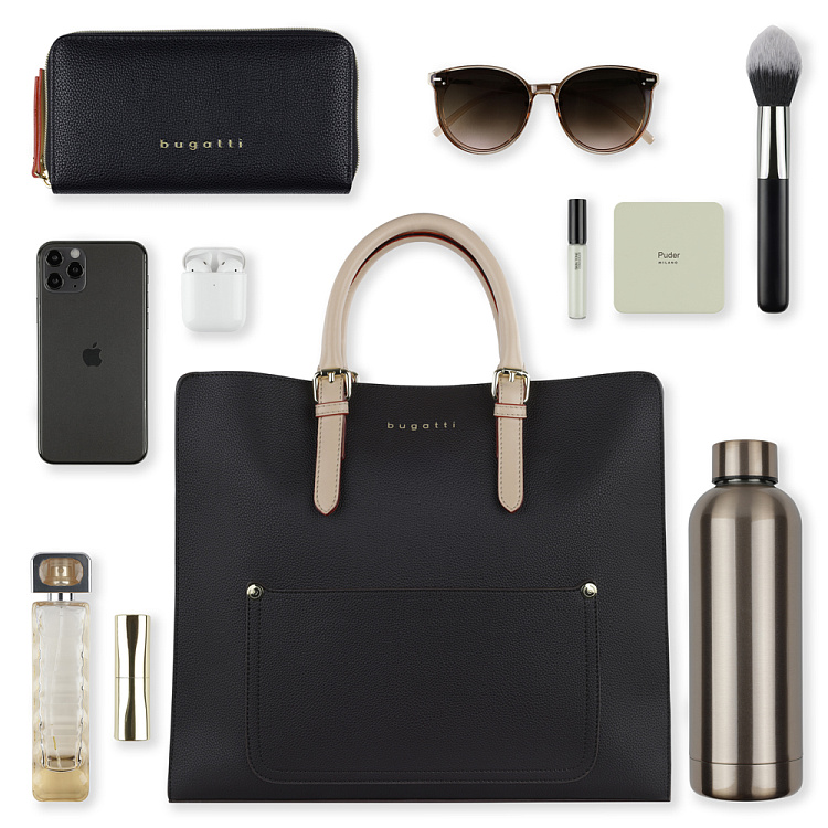 Сумка-шоппер BUGATTI Ella, темно-коричневая, полиуретан, 37х12х31 см