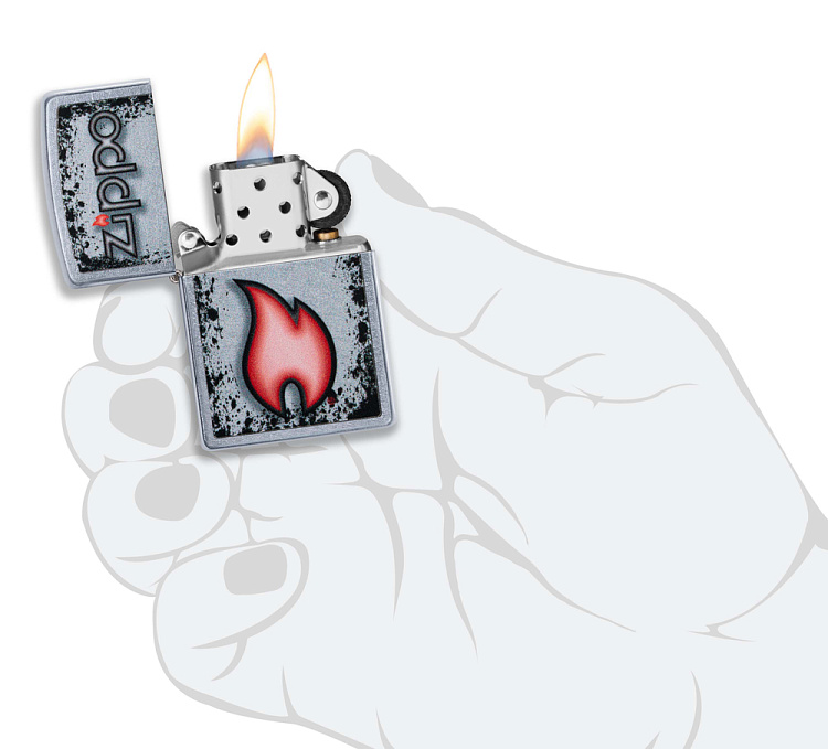 Зажигалка ZIPPO Flame Design с покрытием Street Chrome, латунь/сталь, серебристая, 38x13x57 мм