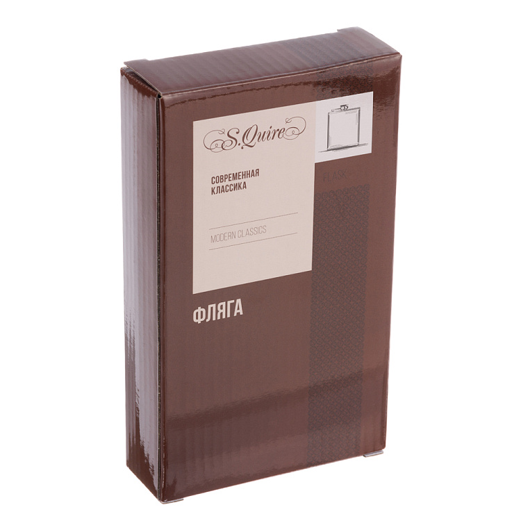 Фляга S.Quire 0,27 л, сталь+искусственная кожа, черно-коричневая