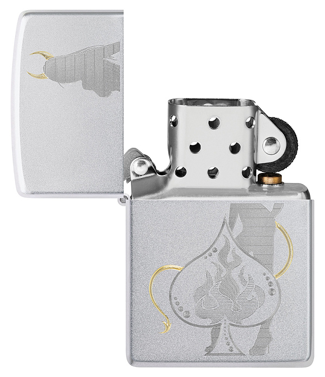Зажигалка ZIPPO Devilish Ace с покрытием Satin Chrome, латунь/сталь, серебристая, 38x13x57 мм