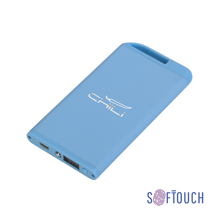 Зарядное устройство "Theta" с фонариком, 4000 mAh, голубой, покрытие soft touch#