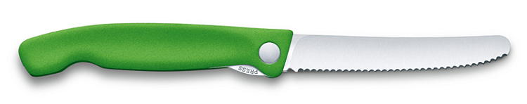 Нож для овощей VICTORINOX SwissClassic, складной, лезвие 11 см с волнистой кромкой, зелёный