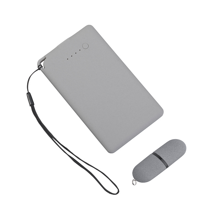 Набор "Камень" на 2 предмета, 4000 mAh /16Gb, с покрытием soft grip, серый #