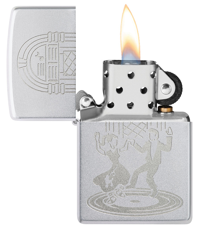Зажигалка ZIPPO Vintage Dance с покрытием Satin Chrome, латунь/сталь, серебристая, 38x13x57 мм