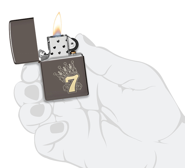 Зажигалка ZIPPO Lucky 7 Design с покрытием Black Ice®, латунь/сталь, черная, 38x13x57 мм