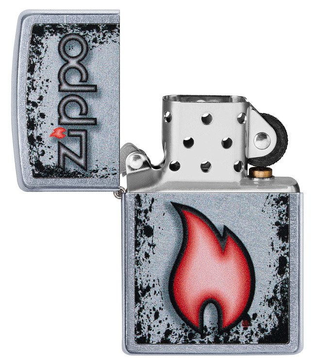 Зажигалка ZIPPO Flame Design с покрытием Street Chrome, латунь/сталь, серебристая, 38x13x57 мм