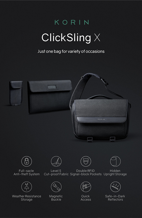 Сумка ClickSling X 40х27х12 см, черная