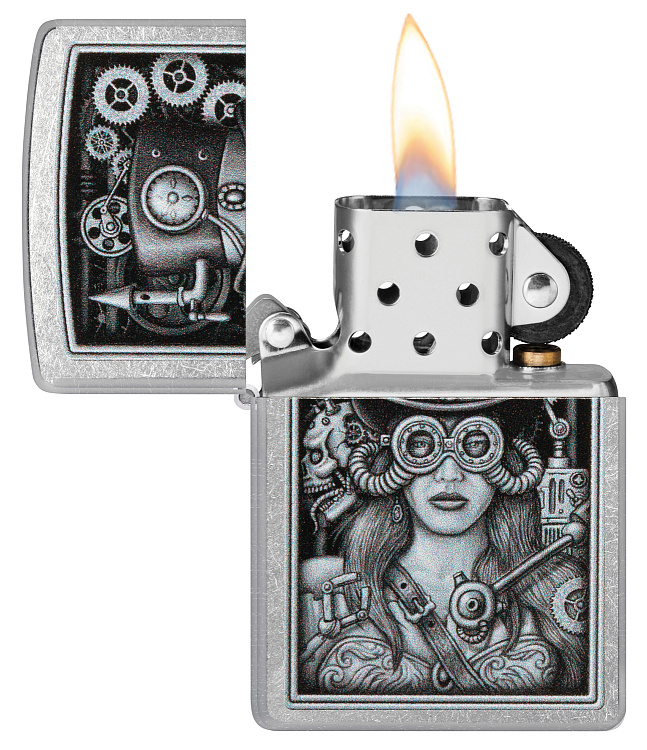 Зажигалка ZIPPO Steampunk с покрытием Street Chrome, латунь/сталь, серебристая, 38x13x57 мм