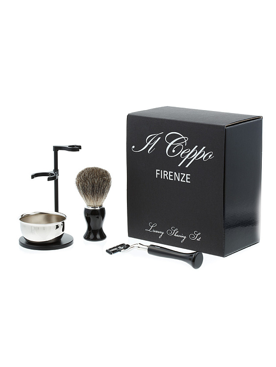 Бритвенный набор IL Ceppo: станок, помазок, чаша, подставка, черный цвет