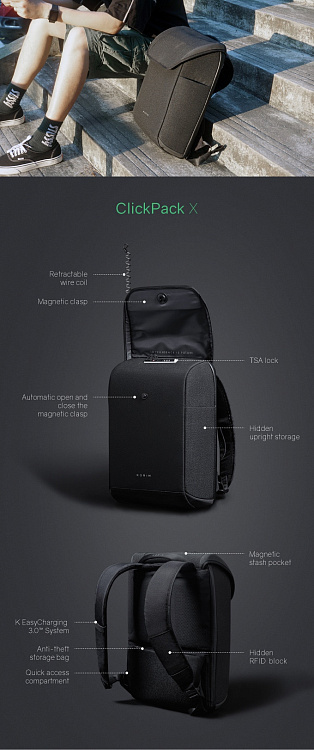 Рюкзак ClickPack X 45х32х15,5 см, с клапаном, черный