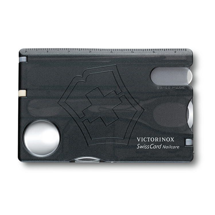 Швейцарская карточка VICTORINOX SwissCard Nailcare, 13 функций, полупрозрачная чёрная