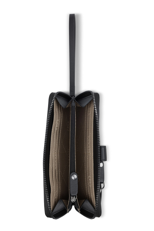 Кошелёк женский BUGATTI Daphne с ключницей, чёрный цвет, воловья кожа/полиэстер, 19х3х11 см