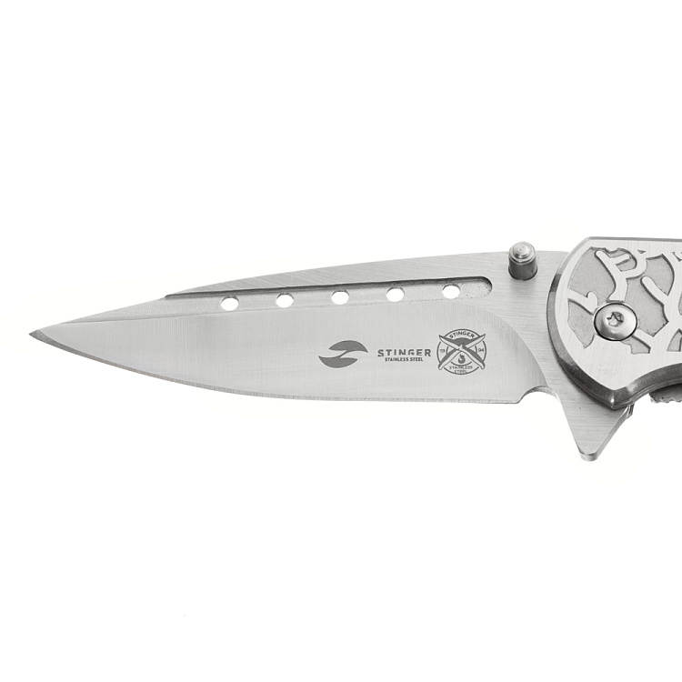 Нож складной Stinger, 85 мм, (серый), материал рукояти: сталь/алюминий (серый), в картонной коробке