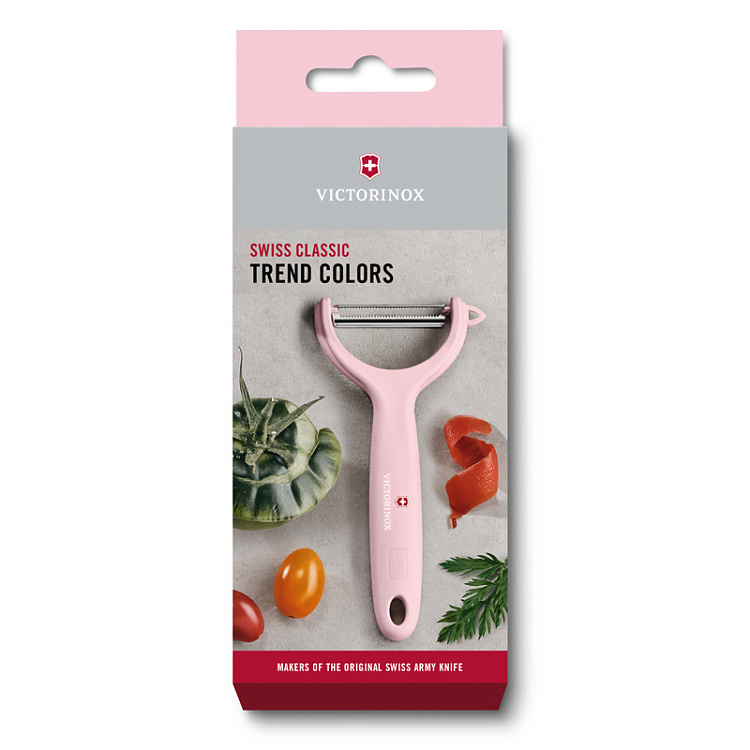 Нож для чистки томатов и киви VICTORINOX, двусторонее зубчатое лезвие, светло-розовая рукоять