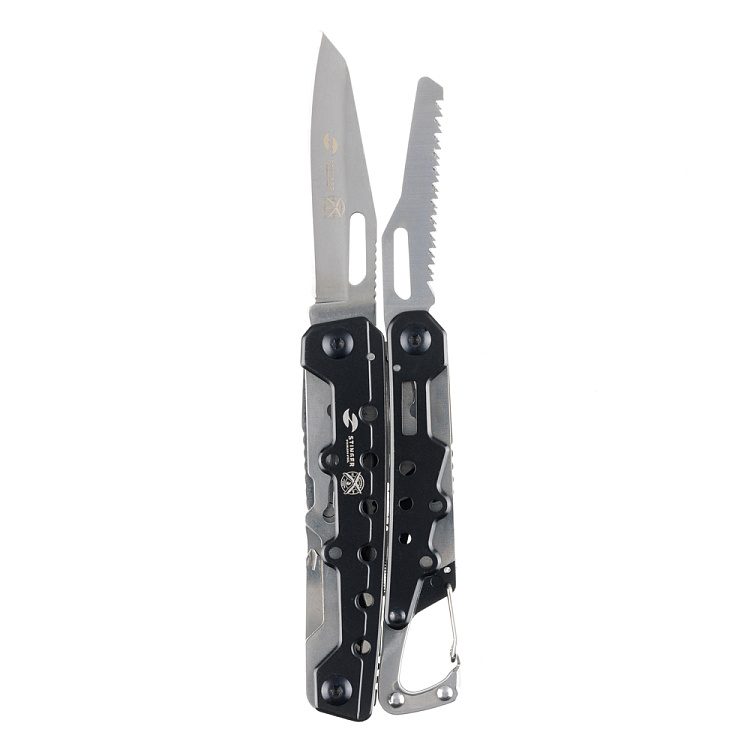 Мультитул Stinger, 105x40 мм, 12 функций, сталь, чёрно-серебристый, в комплекте нейлоновый чехол