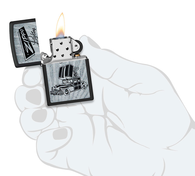 Зажигалка ZIPPO Car Design с покрытием Black Matte, латунь/сталь, черная, 38x13x57 мм