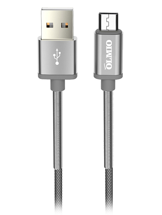 Кабель HD, USB 2.0 - microUSB, 1.2м, 2.1A, серый, OLMIO