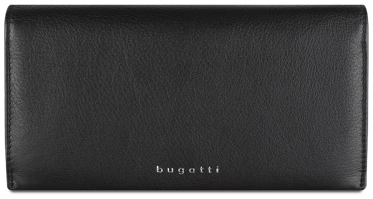 Кошелёк женский BUGATTI Lady Top, чёрный, натуральная воловья кожа, 19,5х2х10 см