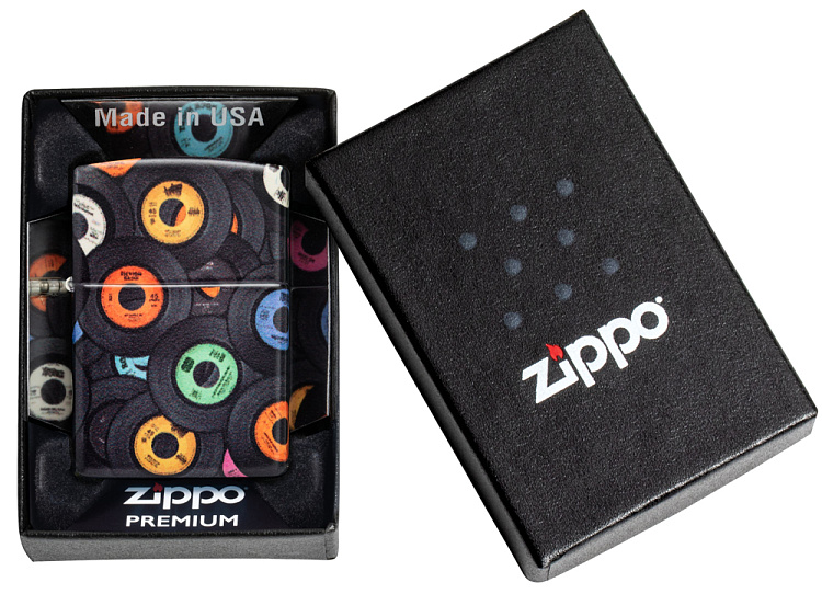 Зажигалка ZIPPO Records Design с покрытием 540 Matte, латунь/сталь, черная, 38x13x57 мм