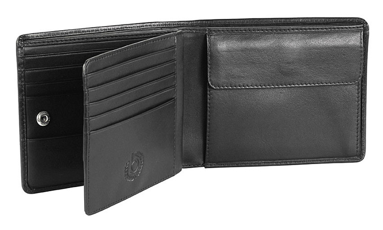 Портмоне BUGATTI Primo, чёрное, натуральная воловья кожа, 11,5х2х9,5 см